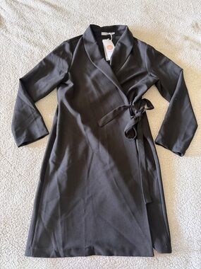 Vanessa Zani Made in Italy Black Wrap-Front Blazer Dress with Self-Tie Waist